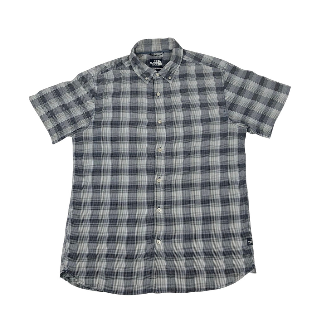 The North Face Mens Large Plaid Short Sleeve Button Down Shirt Hiking Outdoor